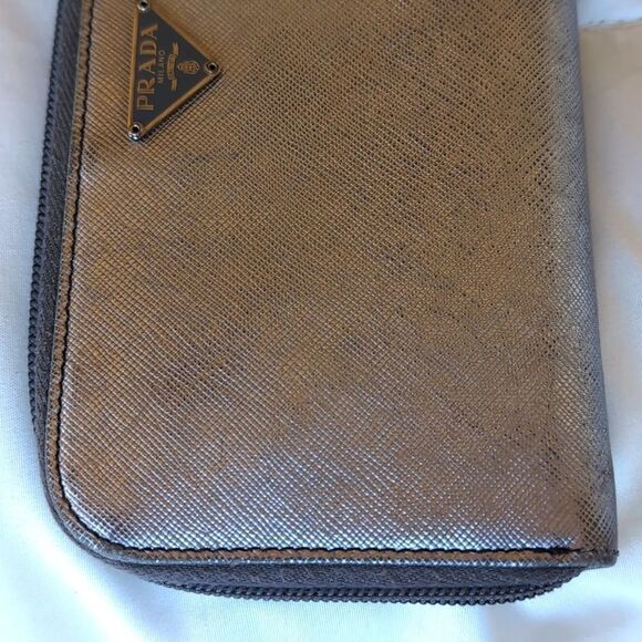 PRADA Metallic Leather Zip Around Wallet - Picture 14 of 16
